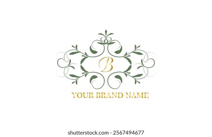 Monogram frame. Classic decorative element with letter B and place for text. Letter pattern.