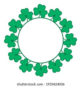 Monogram frame with lucky shamrocks. Saint Patricks Day decoration. Vector illustration.