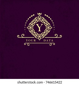 Monogram frame template with curls ornament elements and a crown. Elegant design for cafe, restaurant, heraldic, jewelry, fashion. Vector illustration.