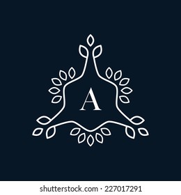 Monogram frame template, floral ornament, vector illustration