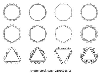 Monogram frames. Set of beautiful swirl frame collection