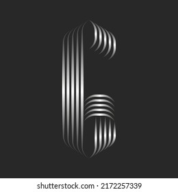 Monogram G letter Gothic style logo, silver gradient parallel thin lines with curls, metallic ribbons from smooth thin stripes with swirls, typography decoration calligraphic initial.