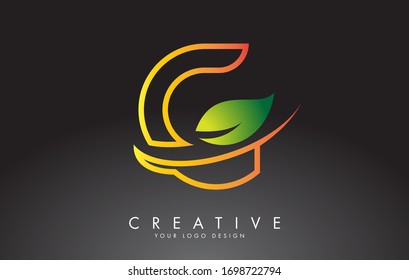 Diseño con logotipo de letra monograma G con hoja verde. Ilustración de vectores de letras ecológicas y orgánicas.