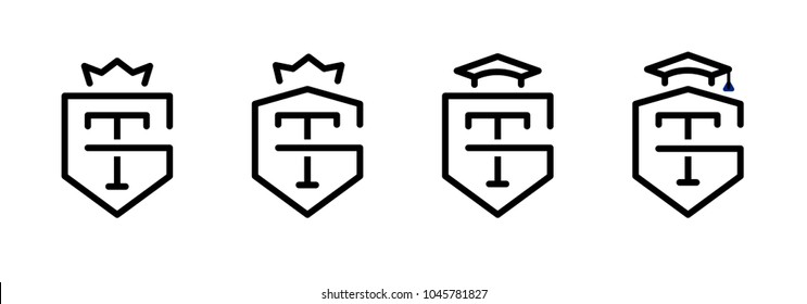 monogram G T with crown and academic cap. Company name. Sign for company education