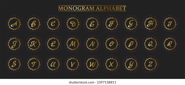 Monogram Gold Alphabet and Floral Motifs, Monogram Letters with Line Floral Arrangements