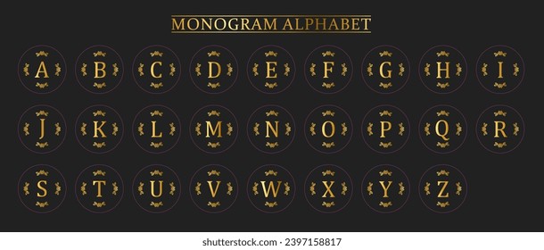 Monogram Gold Alphabet and Floral Motifs, Monogram Letters with Line Floral Arrangements
