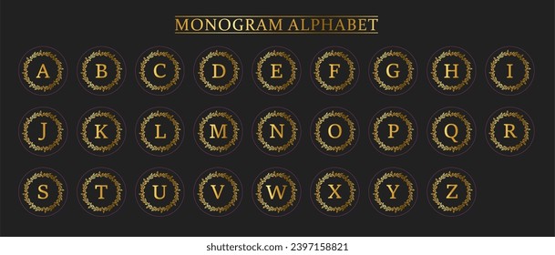 Monogram Gold Alphabet and Floral Motifs, Monogram Letters with Line Floral Arrangements