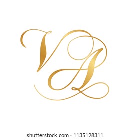 monogram, gold script letter V and letter A