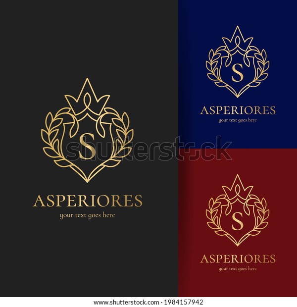 Monogram with golden vector crown.\
Elegant, classic elements. Can be used for jewelry, beauty and\
fashion industry. Great for logo, emblem, or any desired\
idea.