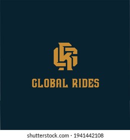 Monogram GR Typographic logo with uppercase G and stacked R letter. Font icon for global travel logo