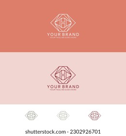 Monogramm h inmitten glänzender, mit Tapen ausgekleideter geometrischer Winkel Kombinieren Sie moderne Visualisierung mit elegantem Minimalismus 