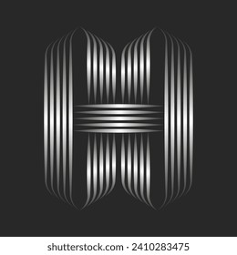 Monogram H letter initial logo linear 3d effect, silver gradient parallel thin lines pattern logotype, metallic striped ribbons, calligraphic mark emblem for fashion boutique.