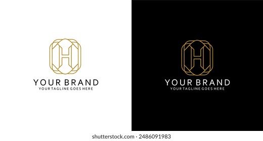 A monogram h logo by forming corner ornaments of objects stacked in the corners of the monoline gives a simple impression of luxury, elegance and minimalism 