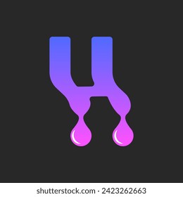 Monogram-H-Logo-Konzept: Brief mit fließenden Tropfen Form von flüssigem Rosa und violettem Farbverlauf, Typografie Design-Modell nach oben.