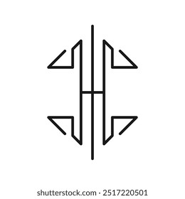Monogram HI initial letter logo with double arrow design in trendy lines. Editable vector graphic, ideal for branding, logos, and various purposes. Modern, sleek, and versatile design.