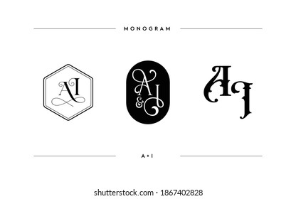 Monograma a y yo. Material de ilustración vectorial para invitación de boda, tarjeta, afiche. Diseño gráfico de estilo victoriano.
