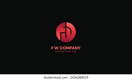 Monogram illustration combining letters F and W into a circle with a vibrant red gradient. Vector color gradient for corporate identity design.