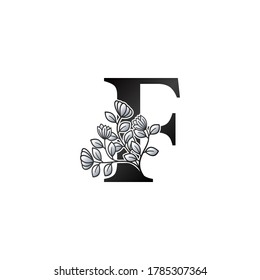 Monogram Initial F Letter Logo, Monogram Elegance Black and White Nature Flowers Ornate Style Vector Design.