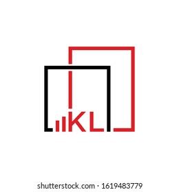 Monogram initial KL Logo with square frame line art. vector illustration