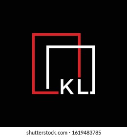 Monogram initial KL Logo with square frame line art. vector illustration