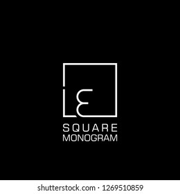 Monogram initial LE / E Logo with square frame line art. vector illustration