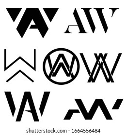 monogram initial letter AW logo bundle set