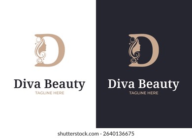  monogram initial letter d  logo with silhouette of Face woman design template