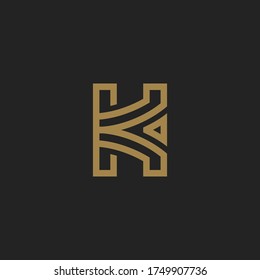 Monogram Initial Letter HK or KH Hipster Lettermark Logo For Branding Design