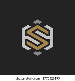 Monogram Initial Letter HS or SH Hexagon concept Logo Template Design