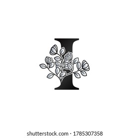 Monogram Initial I Letter Logo, Monogram Elegance Black and White Nature Flowers Ornate Style Vector Design.