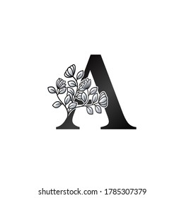 Monogram Initial A Letter Logo, Monogram Elegance Black and White Nature Flowers Ornate Style Vector Design.
