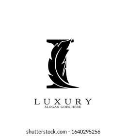 Monogram Initial Letter I Logo Luxury feather vector design for luxuries business.