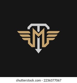 Monogram Initial Letter MT or TM Wing Logo Template Design