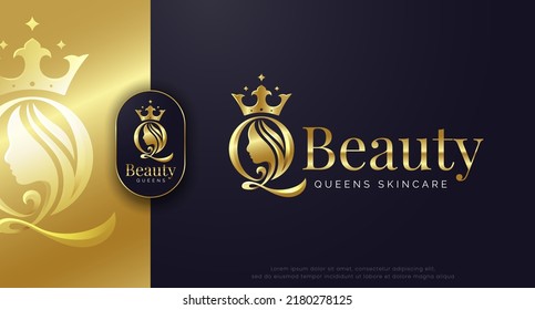 monogram initial letter Q silhouette of queen with crown