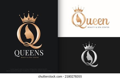 monogram initial letter Q silhouette of queen with crown