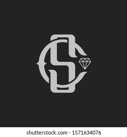 Monogram Initial Letter SC or CS Diamond concept Logo Template Design