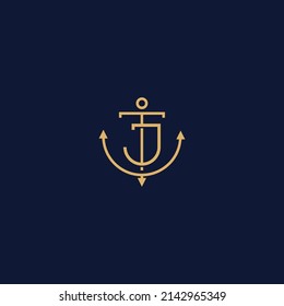 Monogram of Initial Letter TJ JT  Sailor Anchor Maritime Marine Ship Nautical Logo template