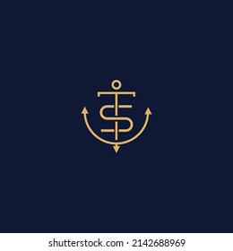 Monogramm des Anfangsschreibens TS ST Seemann Anchor Maritime Ship Nautical Logo-Vorlage