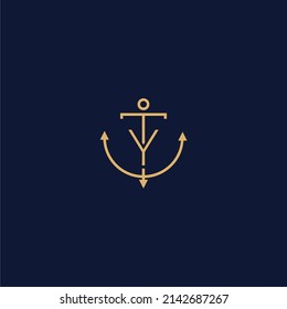 Monogram of Initial Letter TY YT  Sailor Anchor Maritime Marine Ship Nautical Logo template