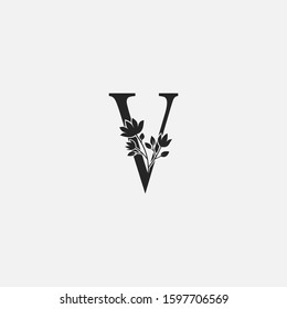 Monogram Initial Letter V Logo Icon, vector design concept luxury floral flowers with leafs for luxuries bussiness or more campany identity.
