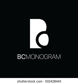 Monogram of initial letters b and c in negative space logo black and white