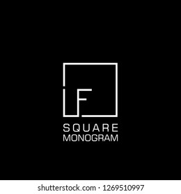 Monogram initial LF / F Logo design with square frame line art. vector illustration