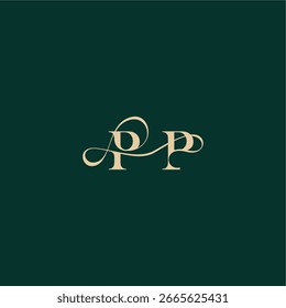 monograma inicial logotipo design elegante estilo com linha ondulada PP curva orgânica carta de casamento