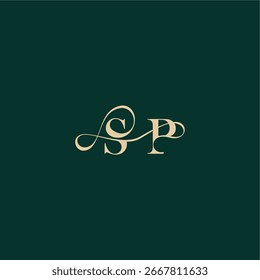monograma diseño de logotipo inicial estilo elegante con línea ondulada SP carta de boda curva orgánica