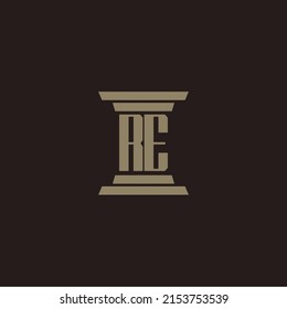 RE monogram initial logo for lawfirm with pillar design