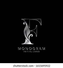 Monogram Initial Logo Letter F. Silver vector design concept floral leaves for business identity.
