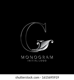 Monogram Initial Logo Letter G. Silver vector design concept floral leaves for business identity.