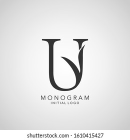 Monogram Initial Logo Letter U. Simple vector design concept abstract nature leaf  with letter logo icon. 