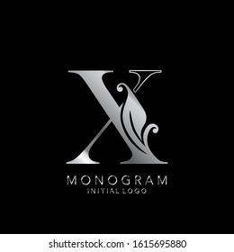 Monogram Initial Logo Letter X. Silver vector design concept floral leaves for business identity.
