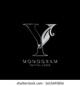 Monogram Initial Logo Letter Y. Silver vector design concept floral leaves for business identity.